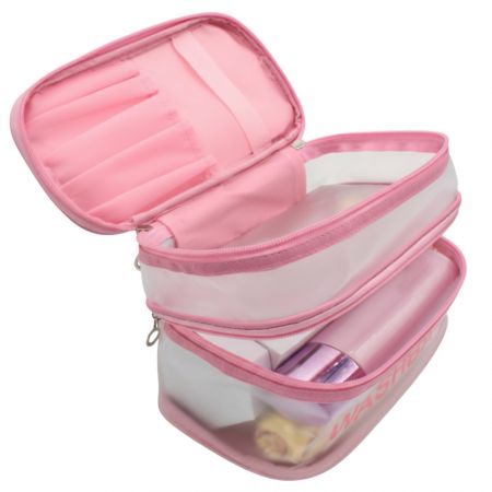 상단과 하단 레이어가 분리된 이중 레이어 여행 세면도구 가방