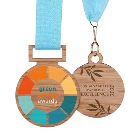 medallas deportivas de bambú con logotipo personalizado y impresión UV