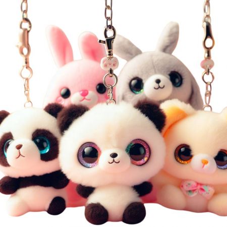 fluffy bunny keychains & panda keyrings