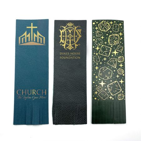 Custom Logo Bonded Leather Bookmarks - custom foil printed logo leather bookmarks