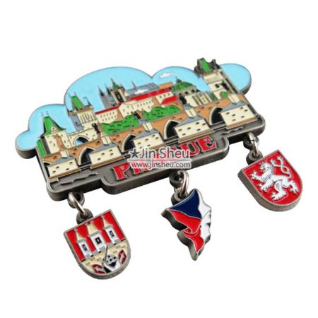 Broches pendurados - broches de esmalte personalizados com três pingentes