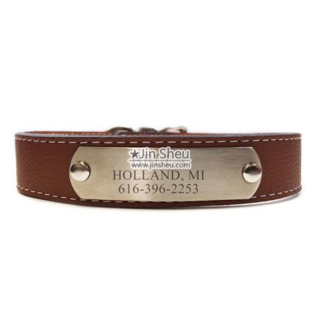 custom leather dog collar with metal name tag