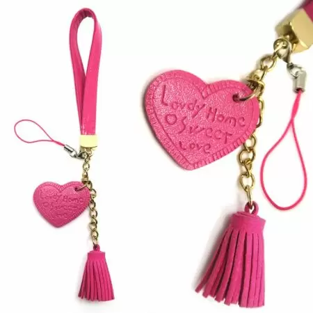 móc chìa khóa tua da PU màu hồng