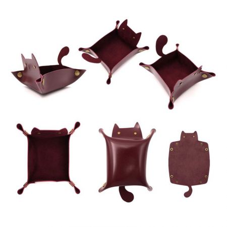 personalized cat shape leather storage tray