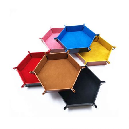 bandeja de juego de dados de cuero hexagonal