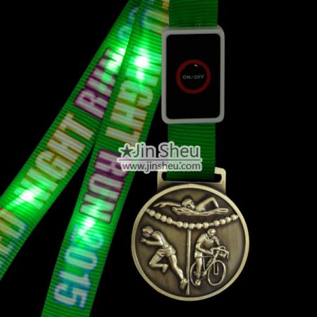 Personalized Medallion with LED Flashing Lanyard - Medal with LED Ribbon Flashing Lanyard