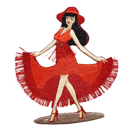 patch à pompon brodé avec danseuse de flamenco - patch à pompon brodé personnalisé avec danseuse de flamenco