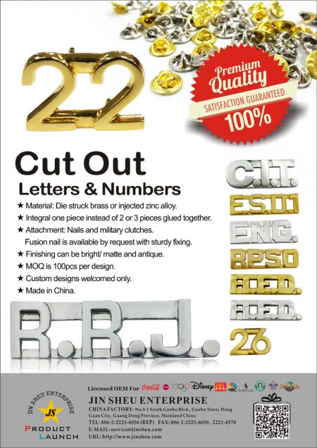Zinklegierung Cut-Out-Buchstaben-Pins, Cut-Out-Zahlen-Pins
