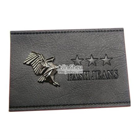 real leather label with badges