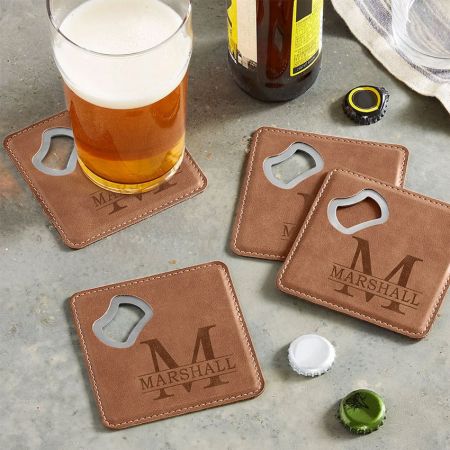 Đế ly da vuông có thể khắc laser với mở nắp chai