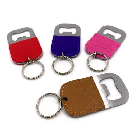 Personalized leather gift bottle opener keychains