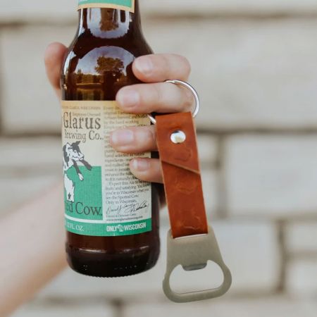 wholesale leather bottle opener keyring with custom logo