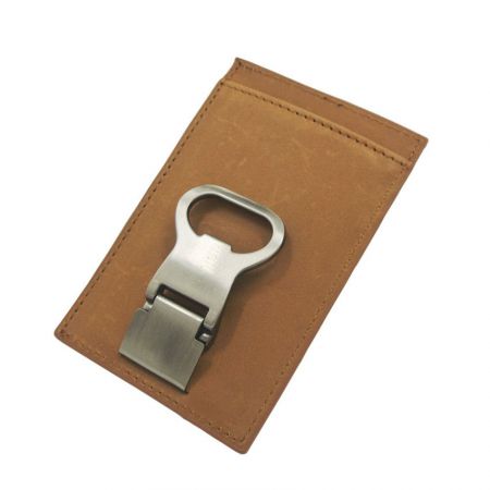 custom leather money clip wallet bottle opener