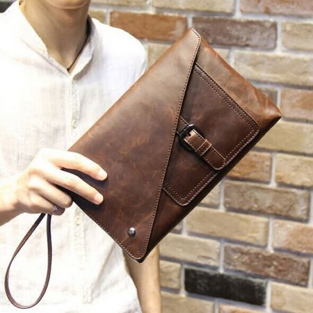 bolsa de mão de couro personalizada para homens com marca própria