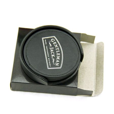 wholesale leather rounded leather coaster set with box
