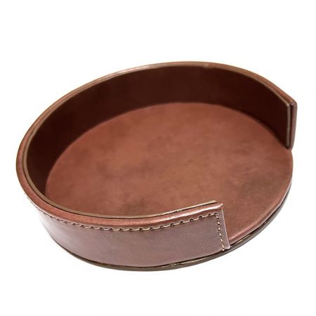 custom brown leather coaster holder
