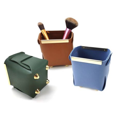 cestas de almacenamiento plegables de cuero - bandejas de cosméticos de cuero al por mayor
