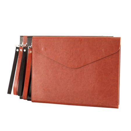 A4 Leather Document Holder with Wristlet Strap - custom leather file holder pouch