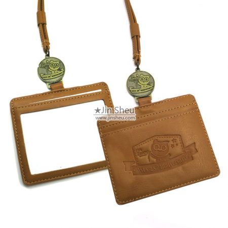 Leather ID Badge Wallet Lanyard