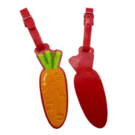 etiqueta de couro decorada de chenille vermelho personalizada de cenoura