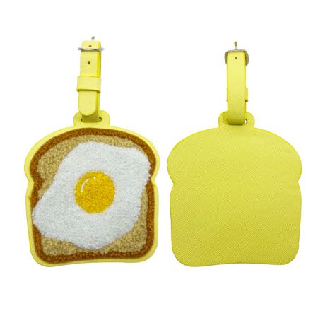 custom egg toast chenille leather kid bag tag