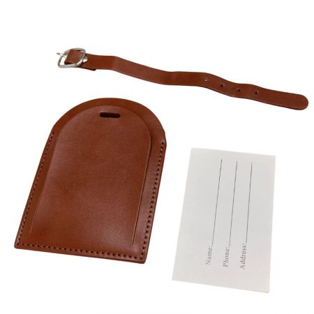 Custom Leather Luggage Tag with Full Privacy Cover