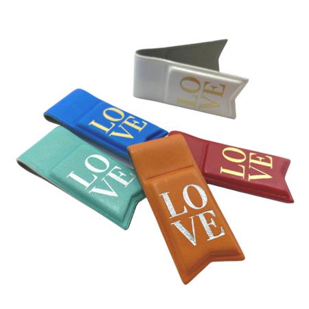 Logo Imprinted Leather Magnetic Bookmark - custom logo printed leather magnet bookmarks