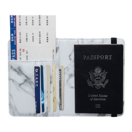 محفظة جواز سفر من الجلد الصناعي مع حزام مطاطي - حامل جواز سفر جلدي شخصي