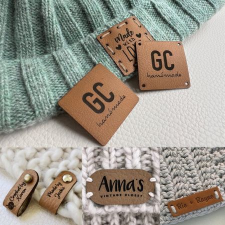 custom logo leather labels and leather knitting tags
