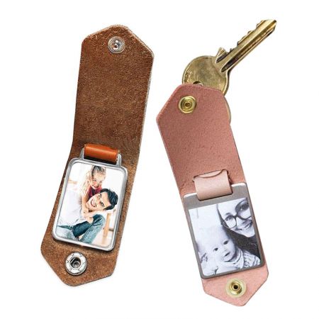 سلسلة مفاتيح جلدية للصور بالجملة - سلسلة مفاتيح جلدية مخصصة للصور لهدية الأب