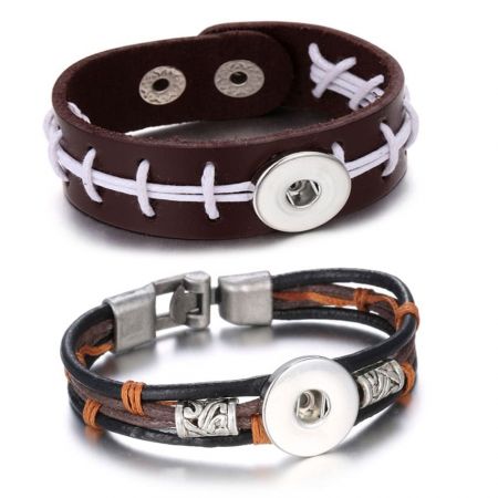 bracelets en cuir personnalisés en gros avec bouton-pression