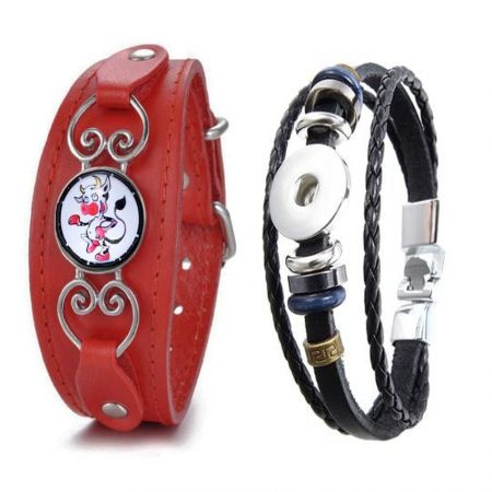 bulk fashionable custom branded leather snap bracelets