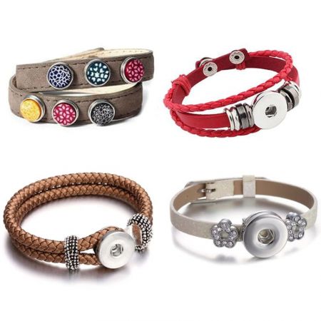 pulseiras de punho de couro personalizadas com botão de pressão - pulseira de joias personalizada com botão de pressão por atacado