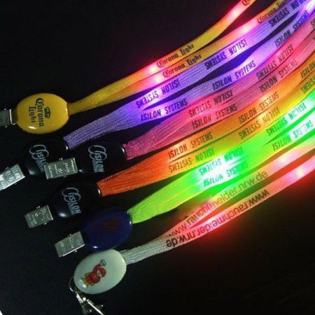 LED-flitsende keykoorden - LED Knipperende Lanyards met Aangepast Logo