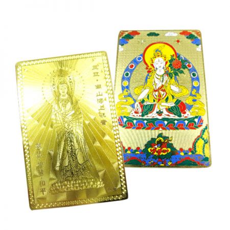 Cartão de metal religioso dourado