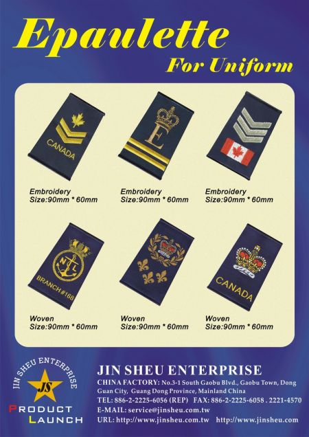 Placas de Ombro Bordadas / Epaulettes de Uniforme Tecidas - Placas de Ombro Militares Personalizadas