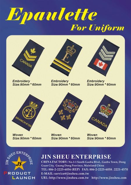 Hímzett válllapok/ Egyenruha szövött epaulettes