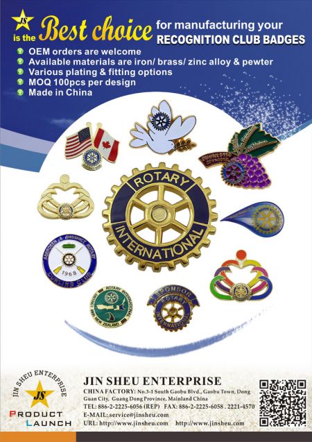 Rotary International slipsnåler - Anerkjennelsesklubbmerker fra Rotary Club