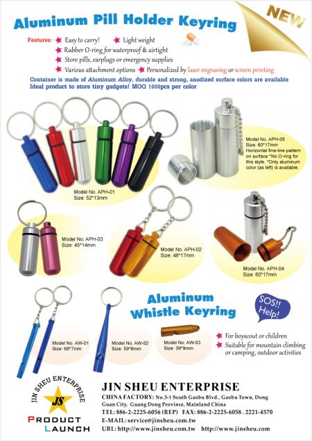 Porte-clés pour pilules en aluminium et porte-clés sifflet