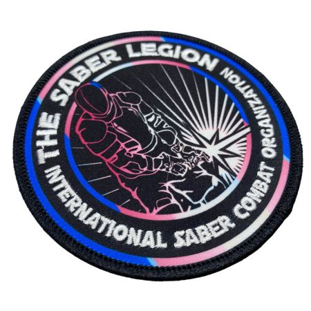 custom round satin embroidered logo patch