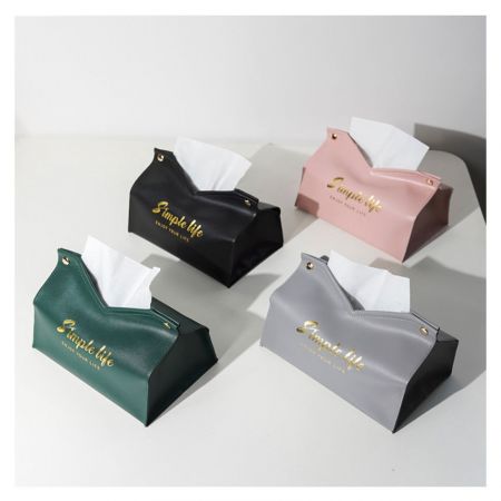 fundas de caja de pañuelos de cuero con estampado de lámina de oro personalizado