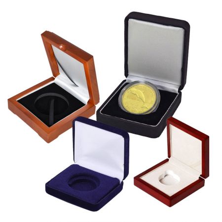 Caja de terciopelo para presentación de monedas conmemorativas - cajas de terciopelo personalizadas y cajas de madera