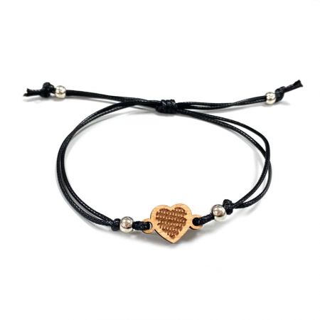Wax Cord Adjustable Bracelet with Heart Wooden Charm
