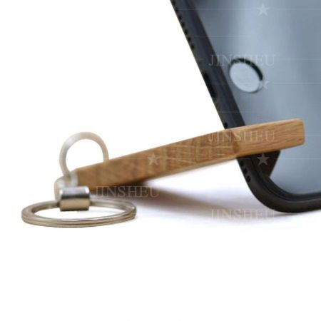 promotionele houten mobiele telefoonstandaard houder sleutelhanger