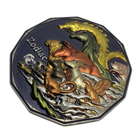 moneta con effetto di placcatura multicolore stampata in UV