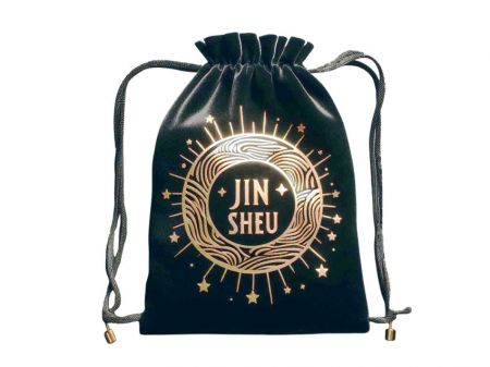 Velvet Pouches with Hot Foil Stamping - Black velvet pouch adorned with foil stamping in gold