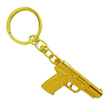 Porte-clés en forme de pistolet en métal doré