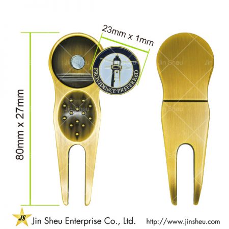 metal divot tool with ball markers for golf