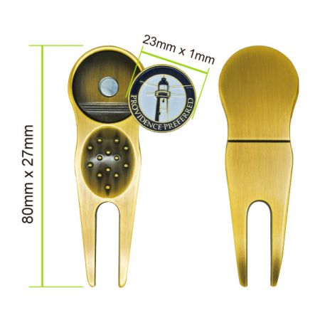 ゴルフ用のボールマーカー付きの金属ディボットツール