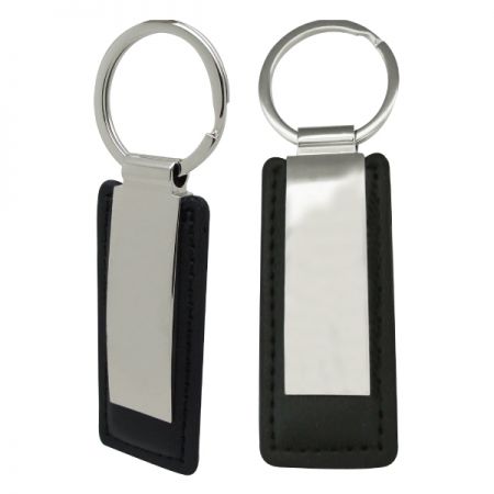 stock leather keychain with branded logo